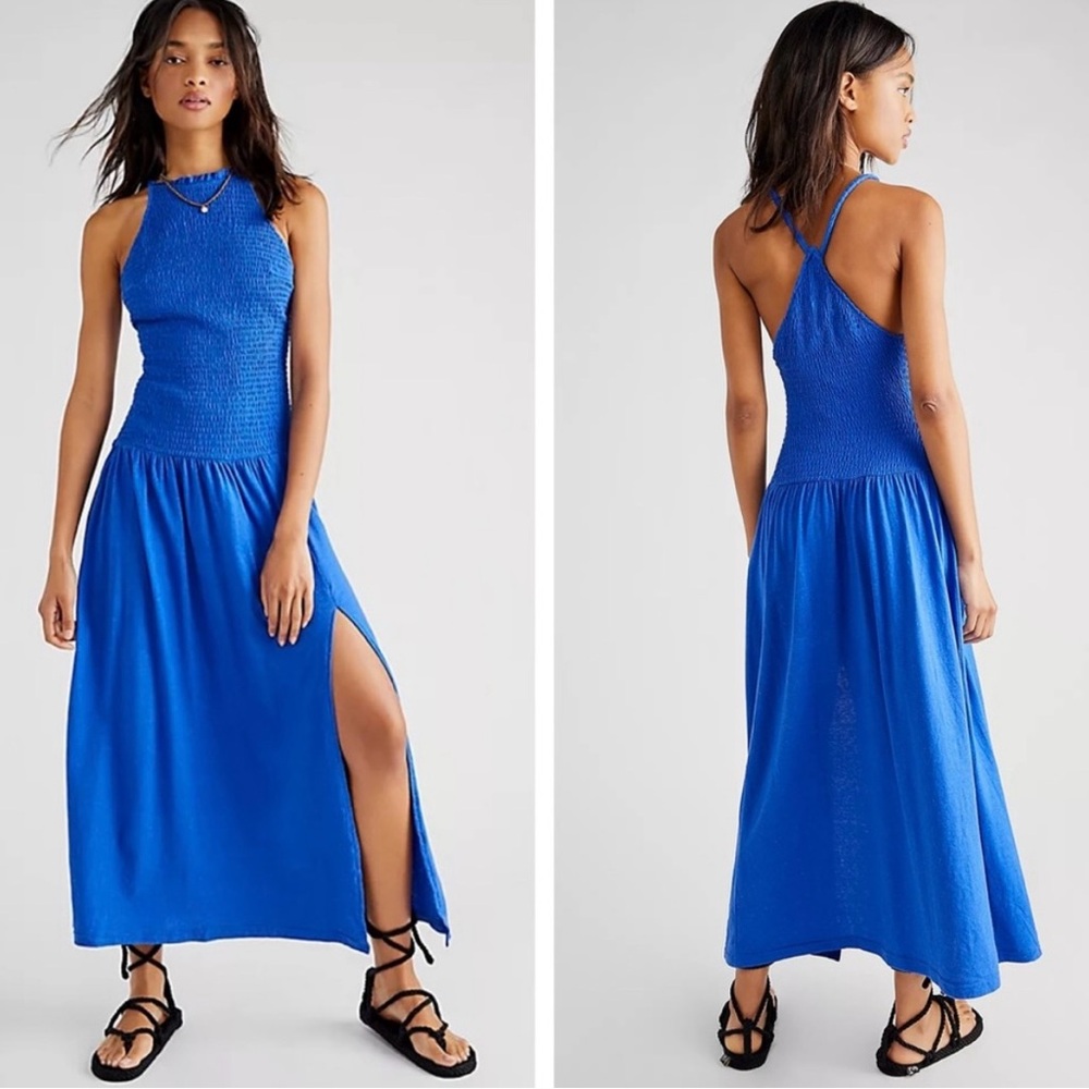 Free people to Royal Blue Halter Maxi Dress, size small worn only ones